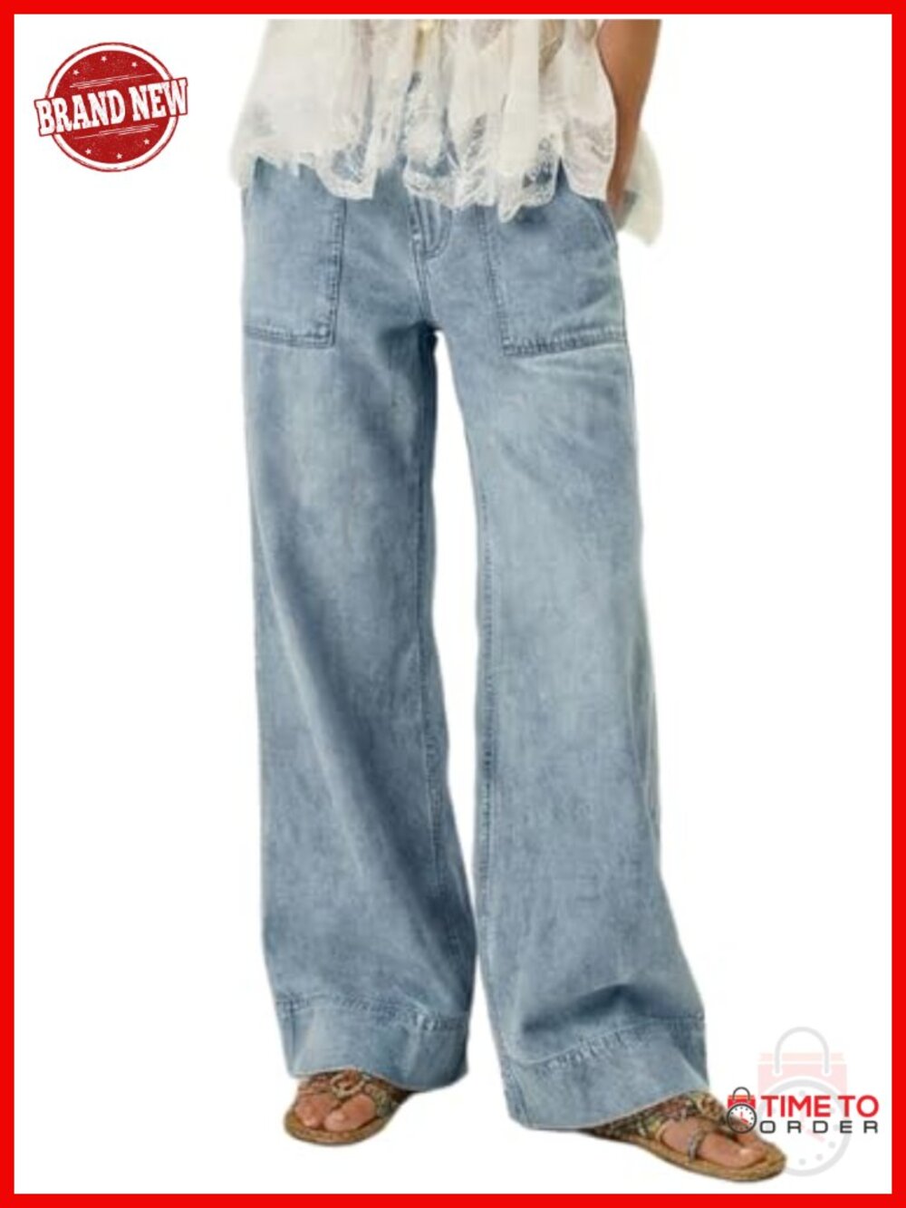 Wide Leg Jeans Pull On Elastic Waist Loose Denim Pants Y2k